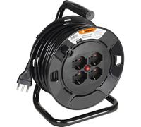 BTICINO Carrete de cable S2625 alargador eléctrico de 25 metros, 4 enchufes Schuko, bipolo, enchufe grande de 16 A, interruptor térmico, mango ergonómico, soporte de cable y carrete de cable, color