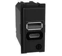 Bticino K4191AC Cargador USB con Dos entradas Tipo A y C, para Instalar en la Placa Living Now, para Cargar un Solo Dispositivo electrónico de hasta 15 W o Dos Dispositivos simultáneamente, 1 módulo