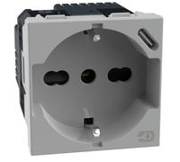BTICINO MatixGO - Toma Schuko italiana P40 y cargador USB tipo C, Quick Charge, toma eléctrica con alvéolos protegidos, compatible con enchufes italianos/Schuko, 2 módulos, gris, JG4140A16USB
