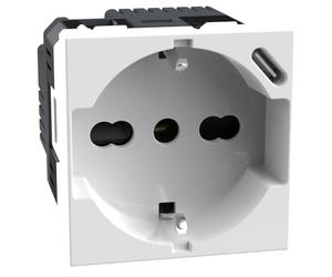 BTICINO MatixGO - Toma Schuko italiana P40 y cargador USB tipo C, Quick Charge, toma eléctrica con alvéolos protegidos, compatible con enchufes italianos/Schuko, 2 módulos, blanco, JW4140A16USB