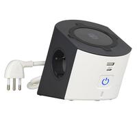 BTICINO Regleta Desktop S3714DBUW, regleta eléctrica de 5 plazas, Cargador inalámbrico 15 W, Tomas USB A+C, 2 Tomas Schuko, regleta eléctrica con Interruptor y LED, Enchufe pequeño 10 A, Cable 2