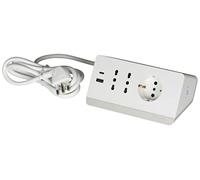 BTICINO Regleta eléctrica de 5 plazas, 2 Tomas USB 3A, 1 Schuko polivalente 10/16 A y 2 bipaso 10/16 A, regleta de Escritorio con Interruptor y Cable de 2 m, Enchufe 16 A, Robusta y Funcional, Blanco