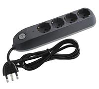Bticino Regleta eléctrica de póquer, 4 Tomas universales Schuko bipaso estándar alemán, Interruptor ON y Off, protección antirayos, Cable de 1,5 m con Enchufe para Ahorrar Espacio, Gris