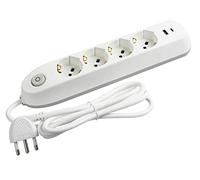 Bticino Regleta eléctrica Poker de 6 plazas, 2 Tomas USB y 4 Tomas polivalentes (Schuko 10/16 A y bipaso), regleta eléctrica con Interruptor, Cable de 1,5 m, Enchufe 16 A, Robusta y Ahorra Espacio,