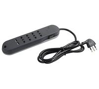 BTicino Regleta eléctrica Slim con Interruptor de luz, 4 Tomas de Dos Puntas 10/16 A, 2 enchufes USB Tipo A 2400 mA, Cable de 1,5 m con Enchufe pequeño 10 A, Ahorro de Espacio, 2500 W, Gris