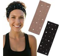 BTIYMU 2 Piezas Cinta de Pelo Mujer, Diadema Mujer Deportivas Elástico Antideslizante Negra Marrón, Turbantes Absorber el Sudor Bandana Cintas Pelo Elástica Headband Deporte Yoga Correr