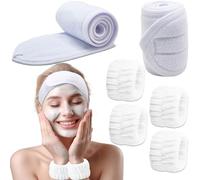 BTIYMU 6 Piezas Diadema Maquillaje Muñequeras Skincare Kit, Ajustable Cinta Pelo Maquillaje Diadema Facial Spa para Lavarse la Cara Desmaquillar Set Mujer Niña Blanco
