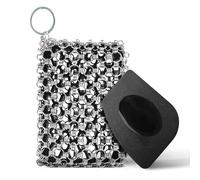 BTLUX - Estropajo de hierro fundido de acero inoxidable 316, malla de triple anillo, limpiador perfecto para sartenes de hierro fundido, sartenes, ollas, woks (negro)