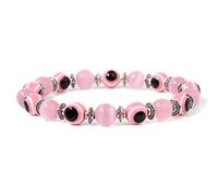 BTMDECOR 2 pulseras de ojo de la fortuna para mujeres y hombres, pulseras de cuentas coloridas, pulseras elásticas de cristal para parejas, regalo, 21 cm, Ágata