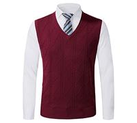 Btmpmcs Chaleco de punto con cuello en V para hombre, chaleco de punto casual, liso, sin mangas, mezcla de lana, chaleco de ajuste relajado, clásico para negocios, rojo vino, XL