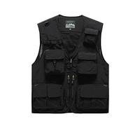 Btmpmcs - Chaleco para hombre con varios bolsillos para pesca al aire libre, secado rápido, safari, caza, senderismo, fotografía, transpirable, sin mangas, chaqueta de forro exterior, B-negro, S