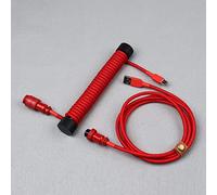 BTNCL Cable en espiral de doble manga, enrollador de varilla fija, conector de aviador desmontable, cable para teclado mecánico (rojo)