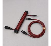BTNCL Cable en espiral de doble manga, enrollador de varilla fija, conector de aviador desmontable, cable para teclado mecánico (negro y rojo)