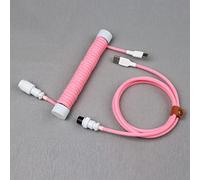 BTNCL Cable en espiral de doble manga, enrollador de varilla fija, conector de aviador desmontable, cable para teclado mecánico (rosa)