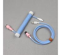 BTNCL Cable en espiral de doble manga, enrollador de varilla fija, conector de aviador desmontable, cable para teclado mecánico (azul)