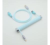 BTNCL Cable en espiral, enrollador de varilla fija, conector de aviador desmontable, cable de doble manga para teclados mecánicos (cian)