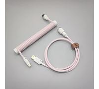 BTNCL Cable en espiral, enrollador de varilla fija, conector de aviador desmontable, cable de doble manga para teclados mecánicos (rosa)