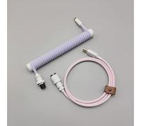 BTNCL Cable en espiral, enrollador de varilla fija, conector de aviador desmontable, cable de doble manga para teclados mecánicos (morado y rosa)