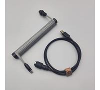 BTNCL Cable en espiral, enrollador de varilla fija, conector de aviador desmontable, cable de doble manga para teclados mecánicos (gris y negro)