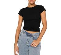 Btofellin Camiseta de mujer Y2K Crop Top de manga corta camisa de verano Base Party Streetwear Yoga Top, Negro , L