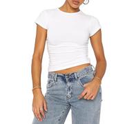 Btofellin Camiseta de mujer Y2K Crop Top de manga corta camisa de verano Base Party Streetwear Yoga Top, Color blanco., L