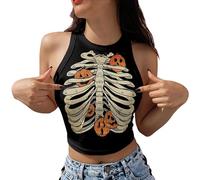Btofellin Camiseta de tirantes para mujer de Halloween con cuello redondo, sin mangas, entallada, entallada, moderna, para Halloween, Negro , S