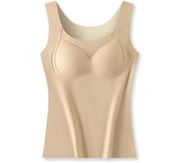 Btofellin Camiseta térmica sin mangas para mujer, chaleco de lana fina con brasier, cuello redondo, almohadilla en el pecho, ropa interior, capa base, suave, elástica, cálida, ropa interior de