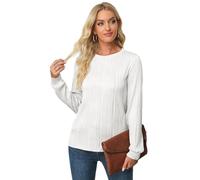Btofellin Camisetas cortas de manga larga para mujer, con textura, color liso, de punto, de moda, para otoño, ajustadas, de algodón, blanco, L