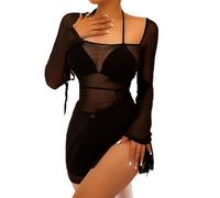 Btofellin Cubretraje de mujer cubretrajes parei falda de playa cubierta sexy vestido de natación traje de baño verano trajes bikini cover up manga larga, Negro , S