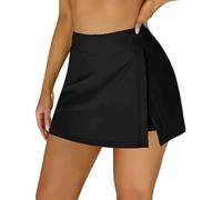Btofellin Mujer Falda de Natación Trajes de Baño Falda Construido Secado Rápido 2 en 1 con Slip Fondo Bikini Falda de Deporte Bikini de Playa de Baño, Negro , L