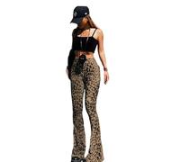 Btofellin Pantalones de mujer Palazzo de pierna acampanados elásticos pantalones y pantalones pirata Bootleg de cintura alta control de vientre, marrón, S