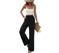 Btofellin Pantalones de pierna ancha, pantalones casuales ligeros para mujer, elegantes, sueltos, palazzo con bolsillos, pantalones de pierna recta para mujer, Negro, M grande
