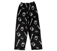 Btofellin Pantalones de pijama para mujer, diseño de gato, mullidos, cómodos, de franela, para descansar, pantalones de algodón con estampado de gatos, Negro, XL