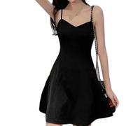 Btofellin Vestido de verano para mujer, vestido con cuello en V, sin mangas, informal, de playa, ropa simple informal, para la playa, Negro , L