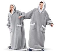 BTONGE Coperta con cappuccio extra lunga, super calda e morbida, in pile Sherpa, comoda da indossare, con tasche giganti, taglia unica, per uomini, donne, adolescenti, colore grigio