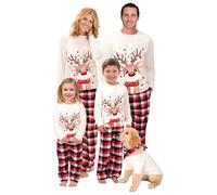 BTONGE Pijamas Navidad Familia, Conjunto de Pijamas Familiares Navideños, Ropa de Dormir Larga, Mangas de Dormir, Bonito Estampado de Alce, Adecuado para Mujeres, Hombres, Niños y Bebés, Beige