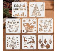 BTORER - 8 plantillas de Navidad reutilizables, plantillas de dibujo de Navidad de 5.1 pulgadas, plantillas de Navidad para pintar sobre madera, silce, manualidades, adornos, árbol de Navidad, regalos