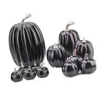BTOSEP 14 calabazas artificiales realistas de espuma negra para centros de mesa y decoraciones navideñas