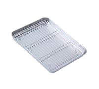 BTOSEP Bandeja de horno de acero inoxidable, bandeja de goteo multifuncional gruesa con estante para cocina doméstica y restaurantes (tamaño mediano con soporte)