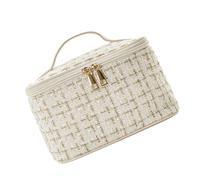 BTOSEP Bolsa de maquillaje de gran capacidad, elegante bolsa de viaje para mujer, bolsa de aseo de poliéster, 14 x 14 x 21 cm, Nº 211, Beige, Casual