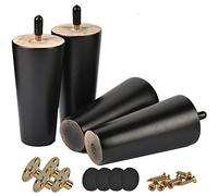 Btowin 8 Pulgadas Patas de Muebles de Madera sólida, 4 Piezas Patas de Mesa reemplazo cónicas Modernas Vintage con Placas de Montaje y Tornillos y prodector para DIY sillón sillón sofá Negro