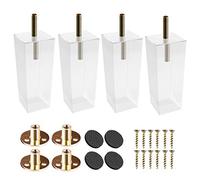 Btowin - Patas acrílicas para muebles de 6 pulgadas, 4 patas de cristal transparente con pernos roscados M8 de 5/16 pulgadas, placa de montaje y tornillos para armario, mesa de café, mesa auxiliar,