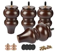 Btowin Patas de madera maciza de 15 cm, 4 patas de sofá con pernos roscados M8, placa de montaje y tornillos para sofá, armario, sillón otomano, nogal