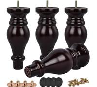 Btowin Patas de madera maciza de 18 cm para muebles, 4 patas de madera de nogal torneadas modernas de mediados de siglo con pernos roscados M8, placa de montaje y tornillos para sofá, armario, sillón