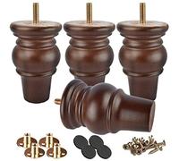 Btowin - Patas de madera maciza de 4 pulgadas, 4 patas de madera torneadas con pernos roscados de 5/16 pulgadas, placa de montaje y tornillos para sofá, silla, sofá biplaza otomano