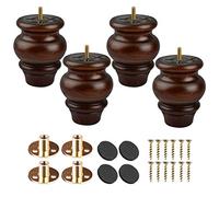 Btowin - Patas de madera maciza de 4 pulgadas, 4 patas de moño de madera esmaltada con pernos roscados de 5/16 pulgadas, placa de montaje y tornillos para sofá, armario, otomano, sofá biplaza