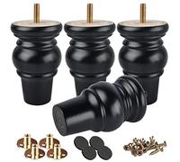 Btowin Patas de madera maciza de 4 pulgadas, 4 patas de moño torneadas de madera con pernos roscados de 5/16 pulgadas, placa de montaje y tornillos para sofá, silla, sofá biplaza otomano