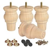 Btowin Patas de madera maciza de 4 pulgadas, 4 patas de moño torneadas de madera con pernos roscados de 5/17 pulgadas, placa de montaje y tornillos para sofá, silla, sofá biplaza otomano