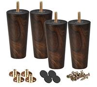Btowin Patas de madera maciza de 5 pulgadas, 4 patas de repuesto cónicas de madera wengué modernas de mediados de siglo con pernos roscados de 5/16 pulgadas y placa de montaje para sofá, sillón,