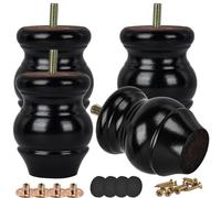 Btowin Patas de madera maciza para muebles de 10 cm, 4 patas de moño de madera torneada negra con pernos roscados M8, placa de montaje y tornillos para sofá, armario, otomano, sofá biplaza reclinable
